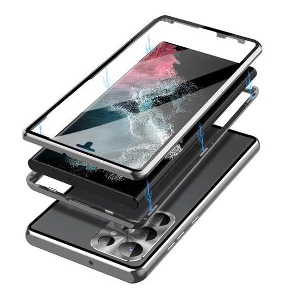 Husa pentru Samsung Galaxy S23 Ultra, Magnetic Dual Glass, de argint