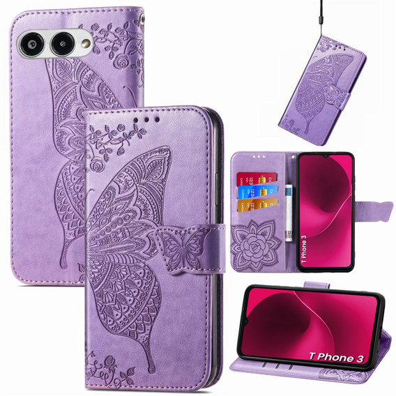 Cu clapetă pentru T Phone 3 5G, Butterfly, violet
