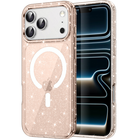 Husă pentru iPhone 17 Pro, pentru MagSafe, glitter, auriu transparent