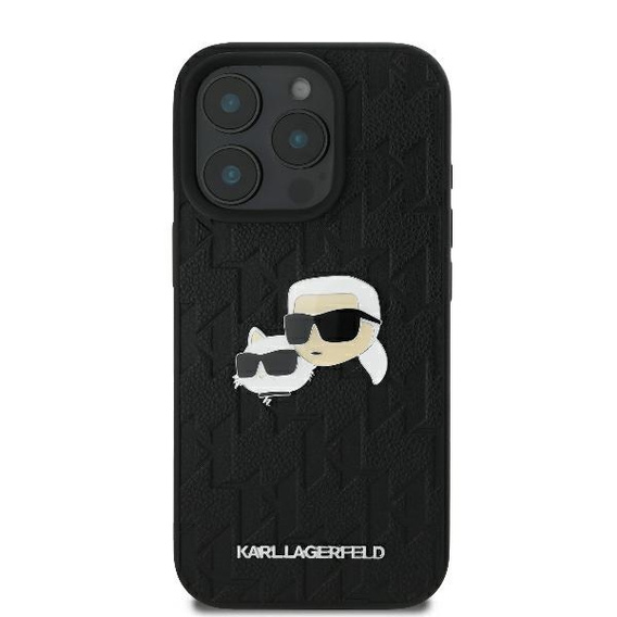 Husă rigidă Karl Lagerfeld Monogram Karl & Choupette Head Pin pentru iPhone 16 Pro