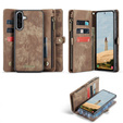 Husă CASEME pentru Samsung Galaxy A56 5G, Retro Leather Wallet, cu curea de umăr, maro