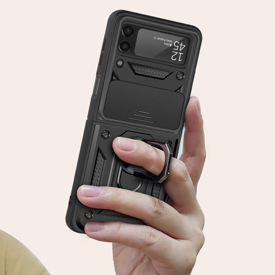 Husă blindată pentru Samsung Galaxy Z Flip 4 5G, CamShield Slide, negru