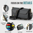 Husă CASEME pentru Samsung Galaxy S25 FE, RFID Leather Wallet, cu curea de umăr, negru
