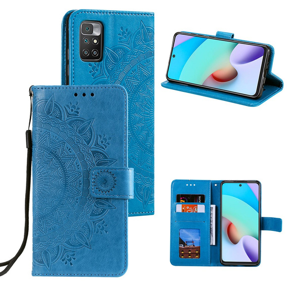 Cu clapetă pentru Xiaomi Redmi 10, Mandala, albastru