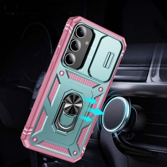 Husă blindată pentru Samsung Galaxy S24+ Plus, CamShield Slide, verde / roz