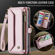 Husă CASEME pentru Samsung Galaxy S25 FE, RFID Leather Wallet, cu curea de umăr, roz