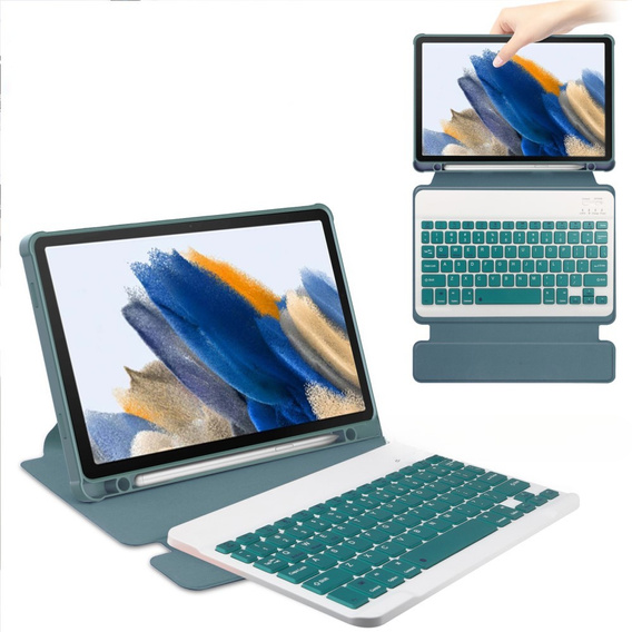 Husă pentru tastatură pentru Samsung Galaxy Tab A9+, Rotary 360° Leather, verde închis