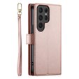 Cu clapetă pentru Samsung Galaxy S25 Ultra, Wallet Zipper Pocket, roz