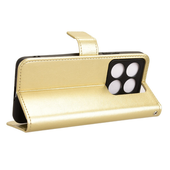 Cu clapetă pentru Xiaomi 14T, Crazy Horse Wallet, de aur