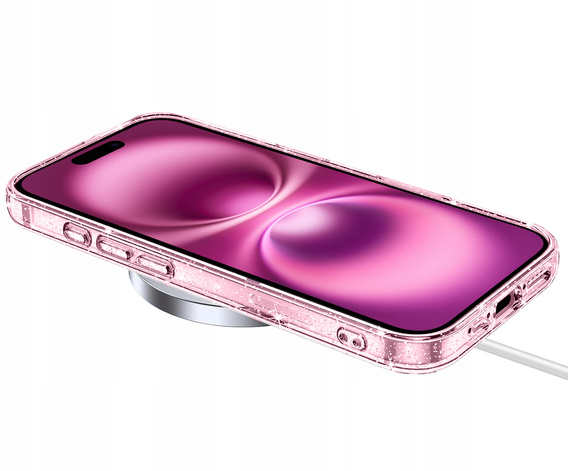 Husă pentru iPhone 16 Pro, ERBORD Glitter MagSafe, roz + Sticlă pentru ecran