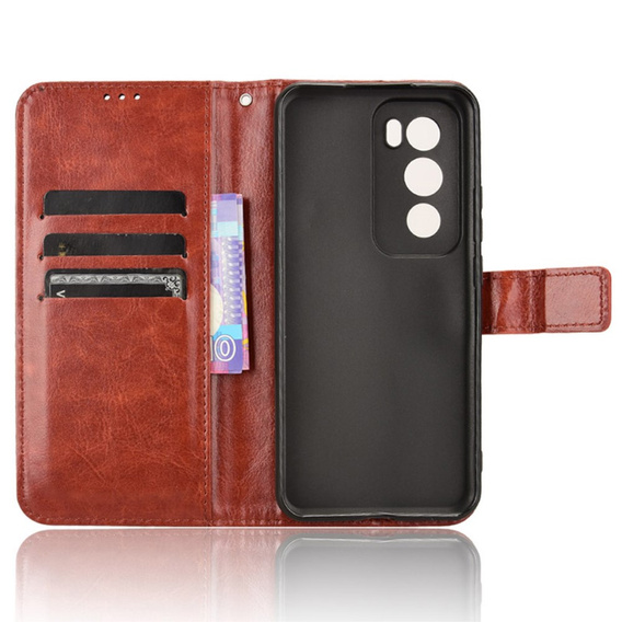 Cu clapetă pentru Oppo Reno 12, Crazy Horse Wallet, maro