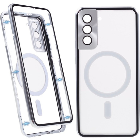 Carcasa Magnetic Dual Glass MagSafe pentru Samsung Galaxy S21+ Plus, de argint