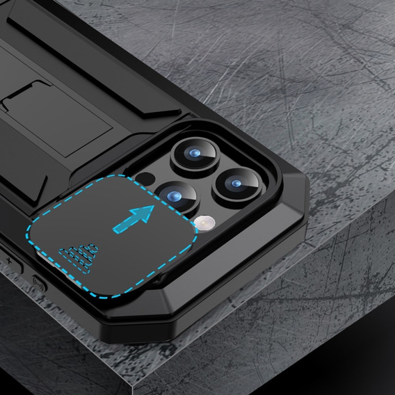 Husă pentru iPhone 15 Pro, R-JUST CamShield Slide, armată, negru