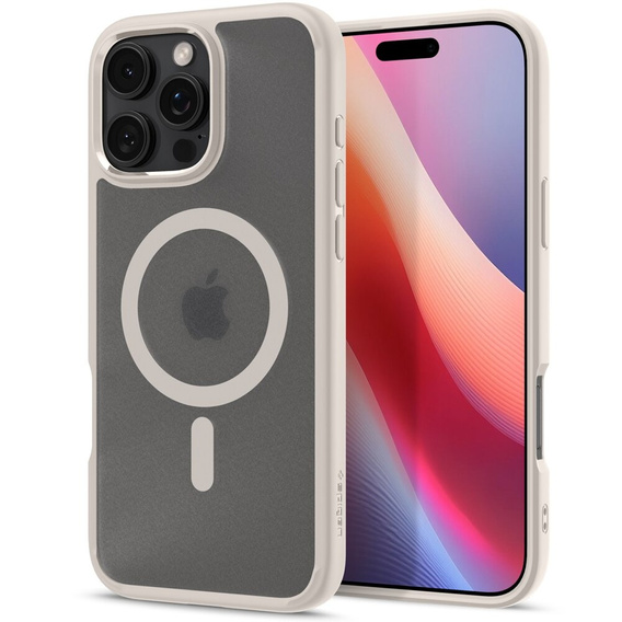 Carcasă MagSafe Spigen pentru iPhone 16 Pro Max, Ultra Hybrid, transparent / titan + 9H Tempered Glass