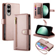 Cu clapetă pentru Samsung Galaxy S25 Edge, Wallet Zipper Pocket, roz