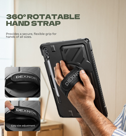 Husă Dexnor 360° cu curea și suport pentru stylus pentru Samsung Galaxy Tab S9+ / S10+