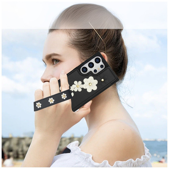 Husa pentru Samsung Galaxy S25 Ultra, Leather Flower Card Slot, negru