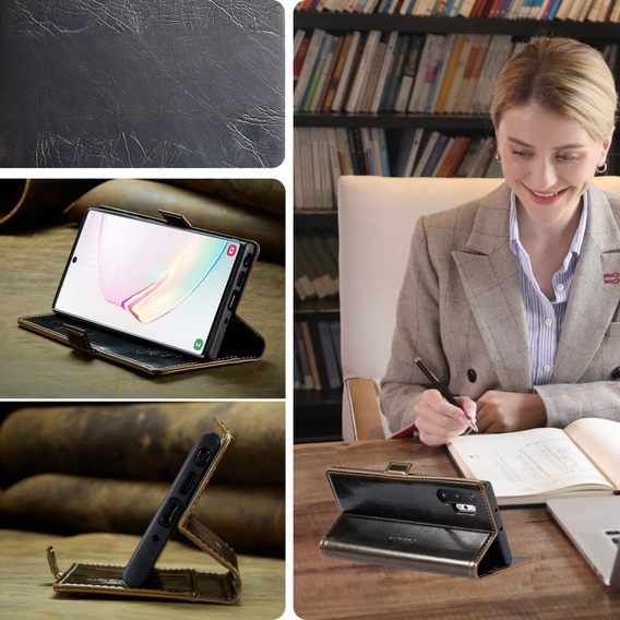 Carcasă flip CASEME pentru Samsung Galaxy Note 10 Plus, Waxy Textured, cafea