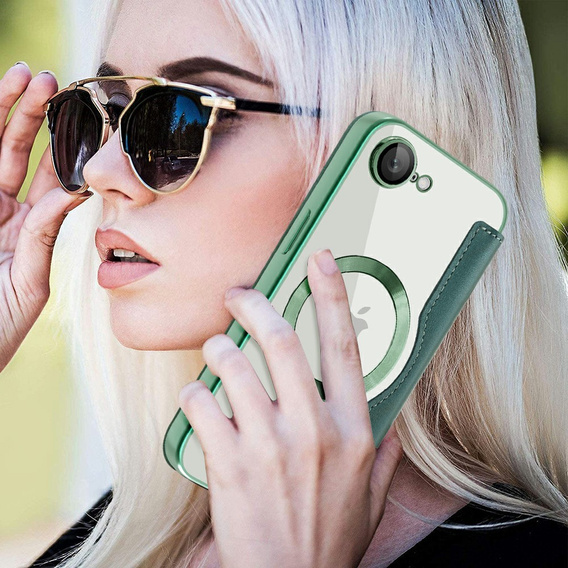 Cu clapetă pentru iPhone 16E, RFID Wallet MagSafe CamShield, verde