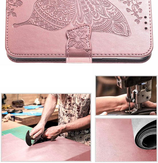 Cu clapetă pentru Oppo Reno 13F / Oppo Reno 13FS, Butterfly, roz rose gold