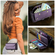 Husă CASEME pentru Samsung Galaxy A56 5G, RFID Leather Wallet, cu curea de umăr, violet