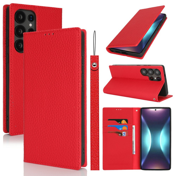 Cu clapetă pentru Samsung Galaxy S25 Ultra, Litchi Skin Grain, roșu