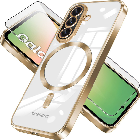 Husă pentru Samsung Galaxy A56, Electro MagSafe, de aur + Sticlă pentru ecran
