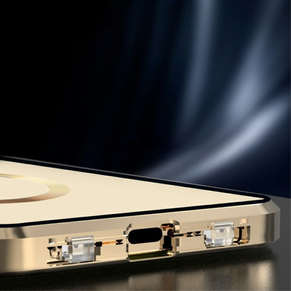 Carcasa Magnetic Dual Glass MagSafe pentru iPhone 15, de aur