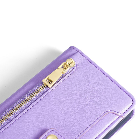 Cu clapetă pentru Honor Magic5 Lite, Wallet Zipper Pocket, violet