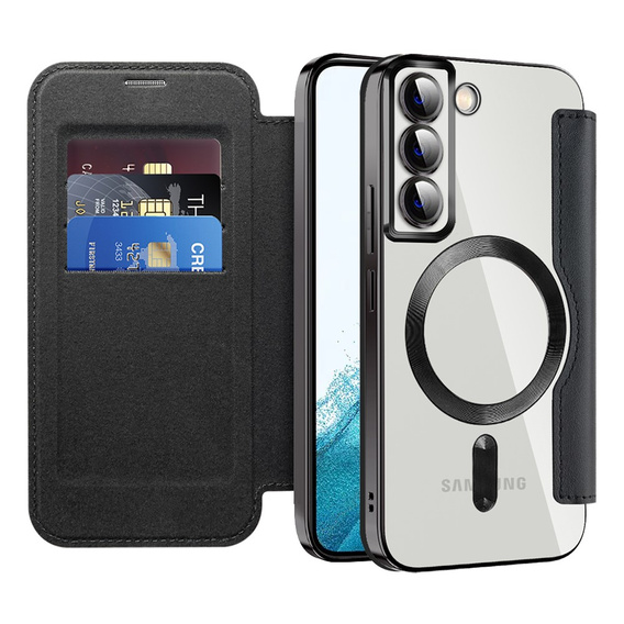 Cu clapetă pentru Samsung Galaxy S22 5G, RFID Wallet MagSafe CamShield, negru