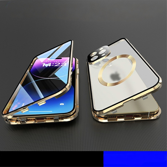Carcasa Magnetic Dual Glass MagSafe pentru iPhone 15, de aur