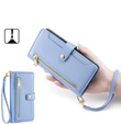 Cu clapetă pentru iPhone 16E, Wallet Zipper Pocket, albastru