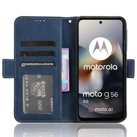 Cu clapetă pentru Motorola Moto G56 5G, Card Slot, albastru închis