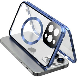 Carcasa Magnetic Dual Glass MagSafe pentru iPhone 15 Pro Max, albastru