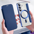 Cu clapetă pentru Samsung Galaxy S24, RFID Wallet MagSafe CamShield, albastru închis