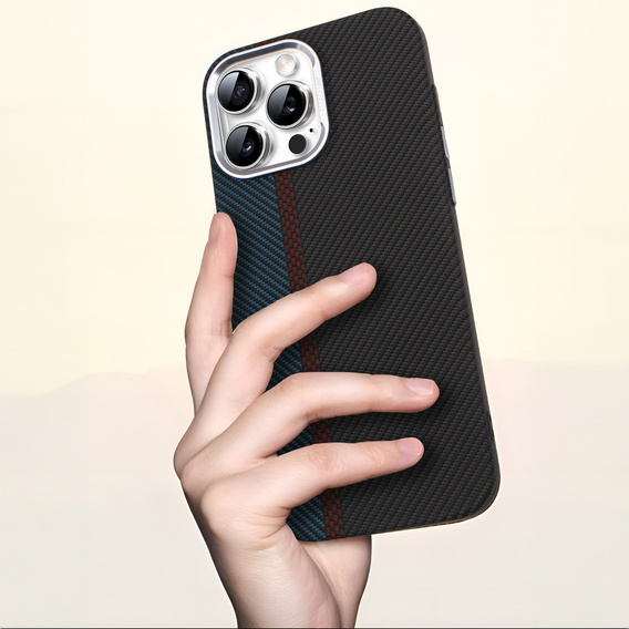 Carcasa pentru iPhone 13 Pro Max, Carbon Fiber MagSafe, negru / albastru