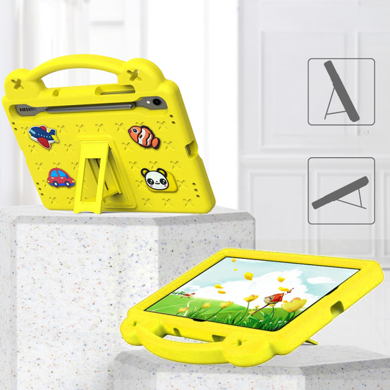 Husă pentru copii pentru Samsung Galaxy Tab S10 Lite / S10 FE / S9 FE, Cute Patterns, cu suport, galben
