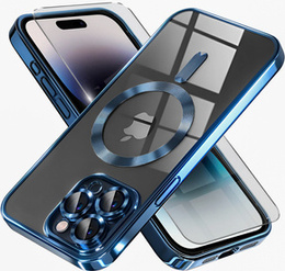 Husă pentru iPhone 14 Pro, Electro MagSafe, albastru + Sticlă pentru ecran