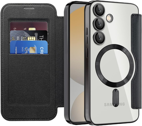 Cu clapetă pentru Samsung Galaxy S25 FE, RFID Wallet MagSafe CamShield, negru
