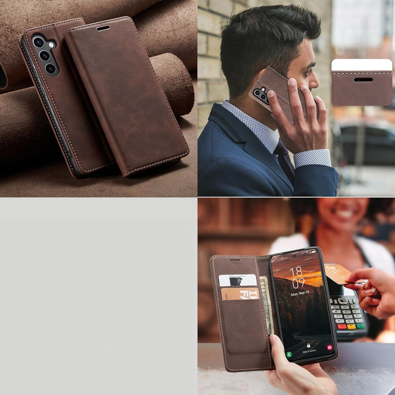 Husă pentru Samsung Galaxy A16, ERBORD Vintage, portofel cu clapetă, cafea
