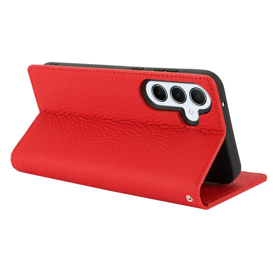 Cu clapetă pentru Samsung Galaxy S25, Litchi Skin Grain, roșu