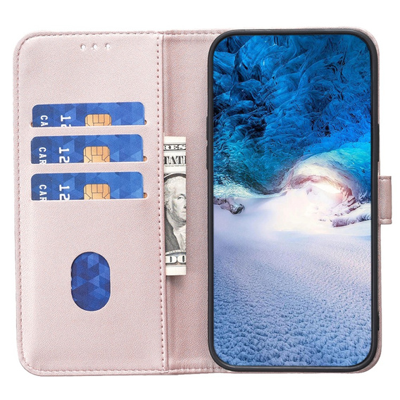 Cu clapetă pentru Samsung Galaxy S23 FE, BINFEN Wallet, roz rose gold + sticlă 9H