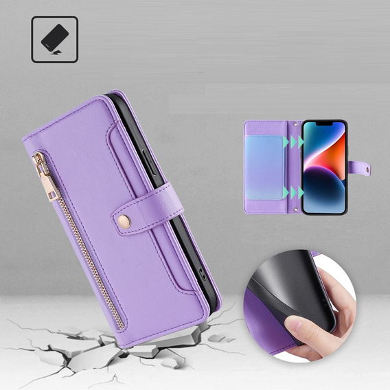 Cu clapetă pentru Xiaomi Redmi Note 13 Pro+, Wallet Zipper Pocket, violet