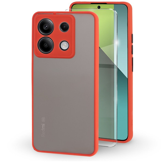 Carcasă din silicon pentru Xiaomi Redmi Note 13 Pro 5G, cu protecție pentru camera foto, transparent / roșu + sticlă călită 9H