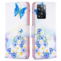 Cu clapetă pentru OPPO A57 / A57s, Wallet, butterfly & flowers, alb