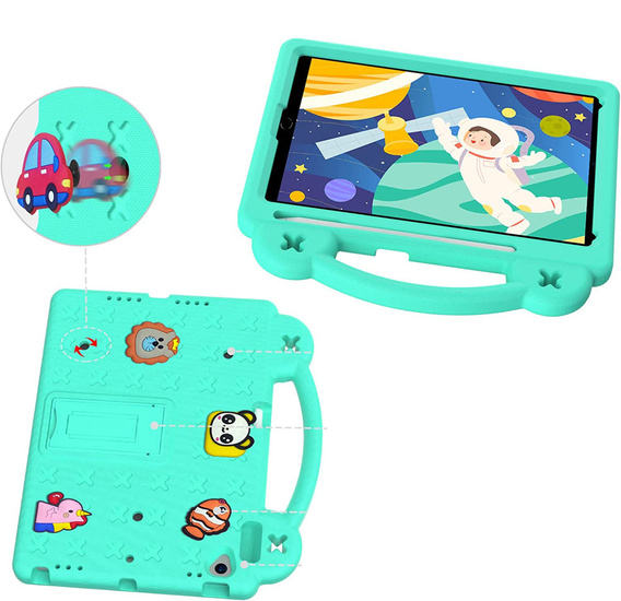 Husă pentru copii pentru iPad 10.2" 2021/2020/2019 (9/8/7 gen.) / Air 10.5" 2019 (3 gen.), Cute Patterns, cu suport, verde