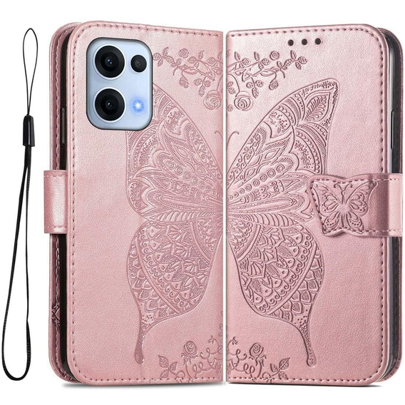 Cu clapetă pentru Oppo Reno 13, Butterfly, roz rose gold