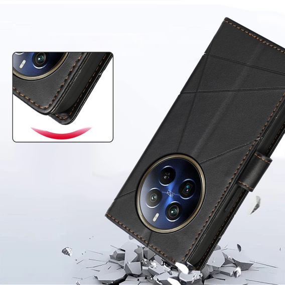 Husă cu clapetă pentru Realme 12 Pro 5G / 12 Pro+ 5G, Leather Line Wallet, negru