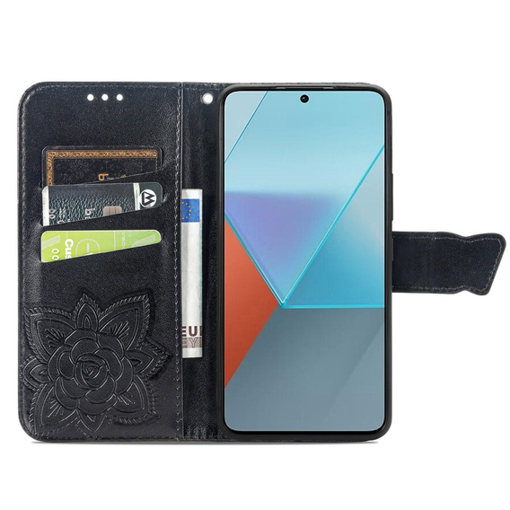 Cu clapetă pentru Xiaomi Redmi Note 13 Pro 5G, Butterfly, negru