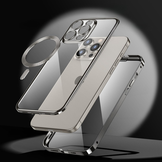 Husă pentru iPhone 15 Pro, Privacy Dual Glass, pentru MagSafe, de argint